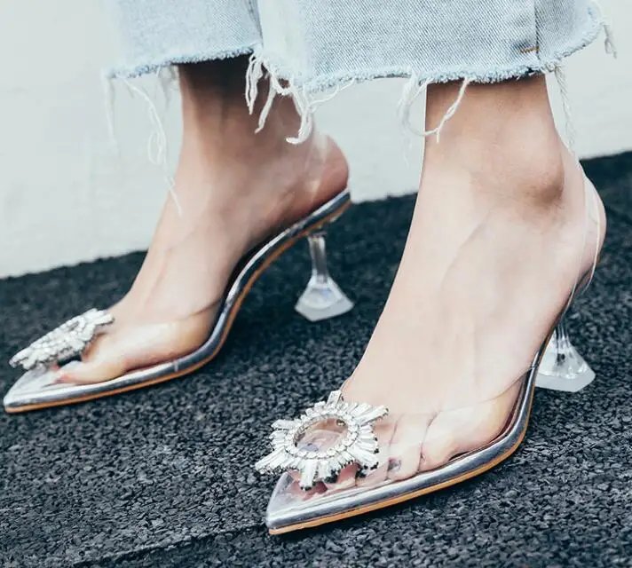 

Crystal Embellished Woman Shoes PVC material Sexy Transparent Sandal in Summer Casual Ladies Shoe High Heel size 34-39