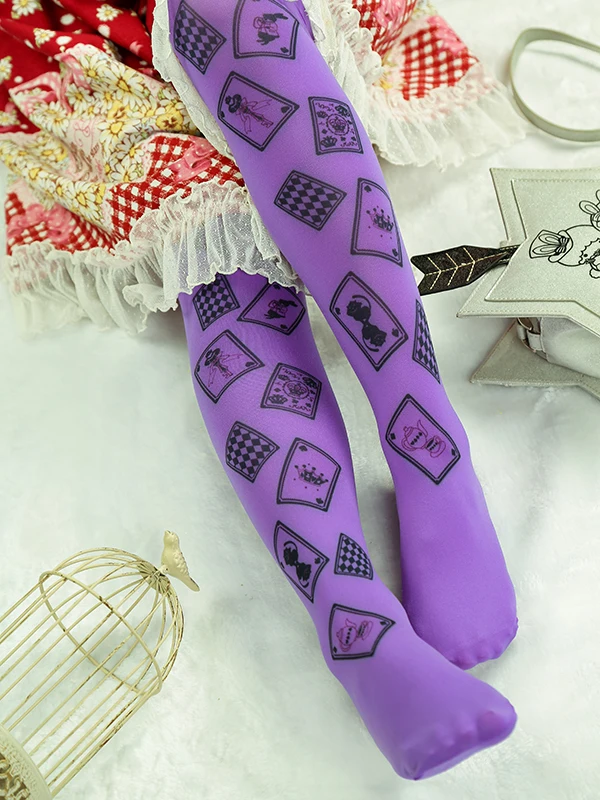 Sweet pink Lolita Poker print thigh high 100D Velvet fashion japanese