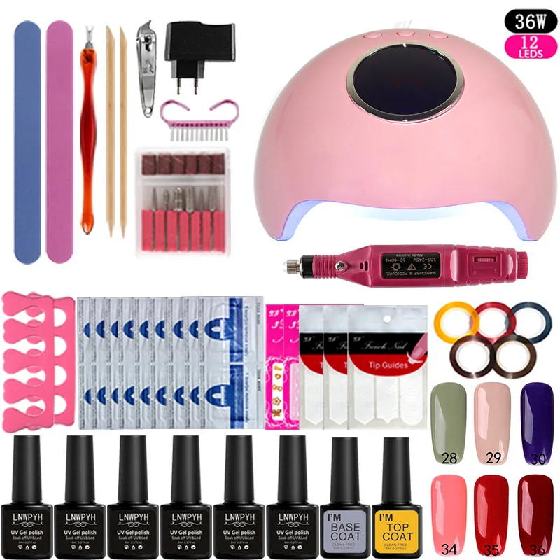 

Nail set36W LED Lamp Dryer Nail Art Set& Base Top Set Nail Gel Nail Tools Kit 6 Pieces High quality Gel polishElectic drill set