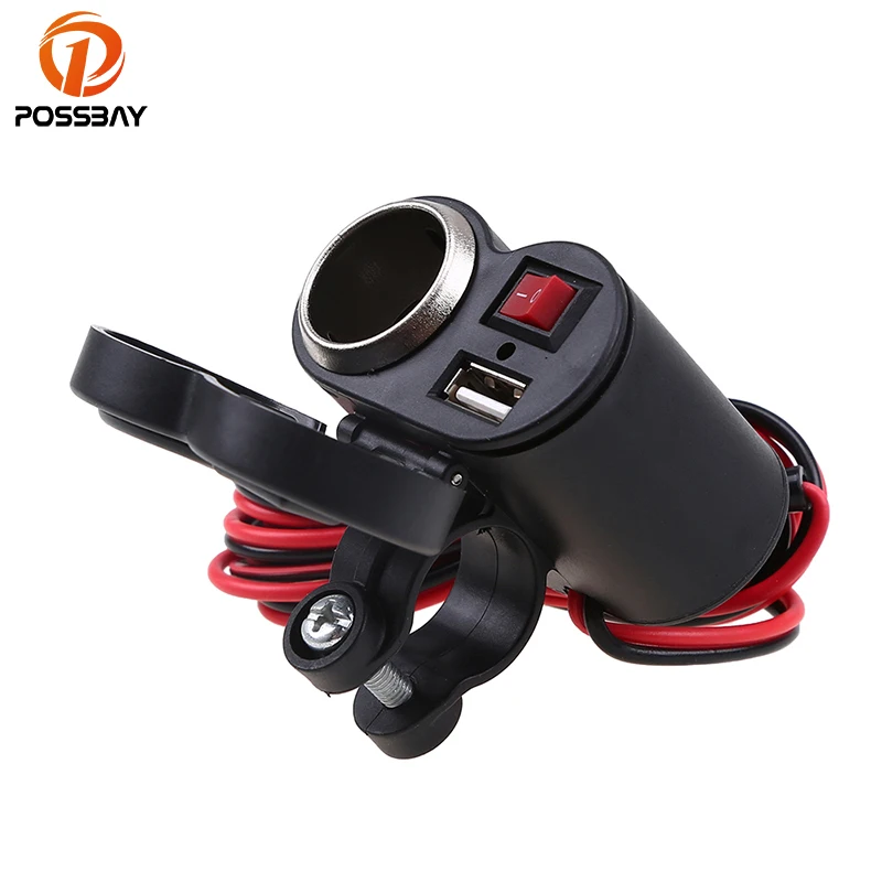 

POSSBAY Motorcycle USB Power Supply Port Waterproof Moto Motorbike Cigarette Lighter Socket Universal for Honda Kawasaki Suzuki