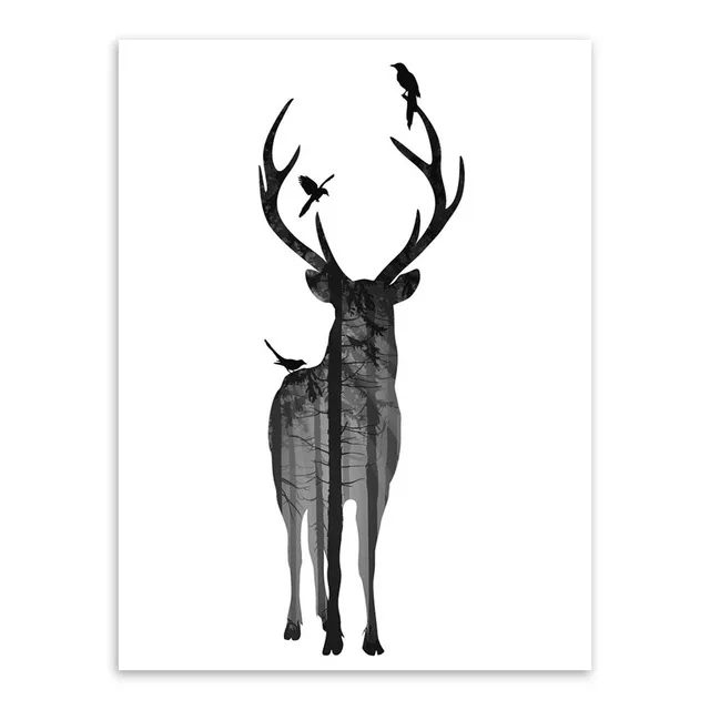 Nordic Black White Deer Dolphin Lion Cat Animal Silhouette A4