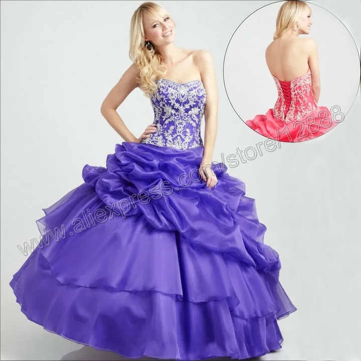 Purple and Water Melon Organza Puffy Ball Gown 2016 Quinceanera Gown