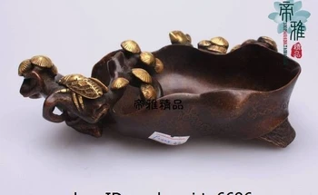 

Chinese Copper 24K Gold Gild Pine Squirrel Cicada Pen wash Brush Washer Ashtray