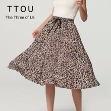 TTOU, женская модная плиссированная юбка, Леопардовый принт, на завязках, эластичная резинка на талии, юбки до середины икры, повседневные летние юбки, faldas mujer