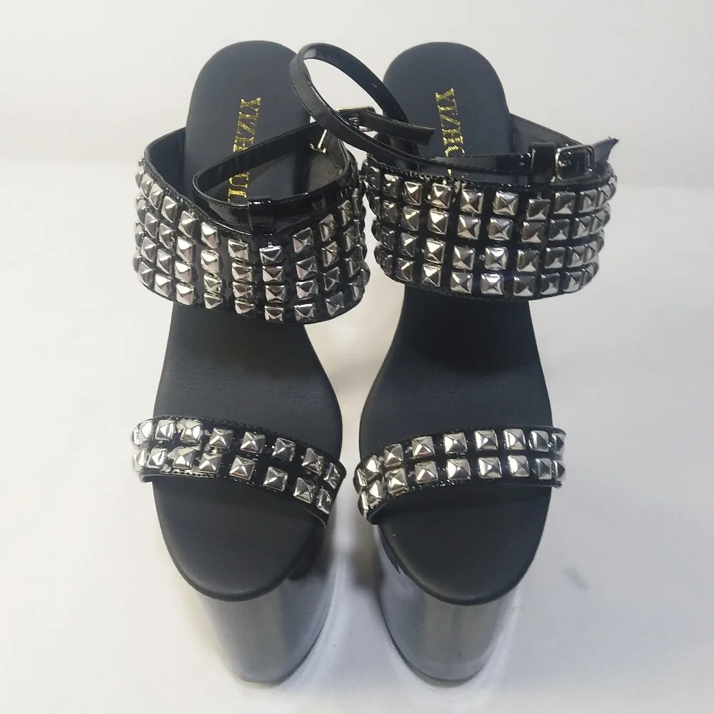 New style rivet decoration, ankle buckle, 20cm stiletto heels, model party pole dancing performance platform sandals