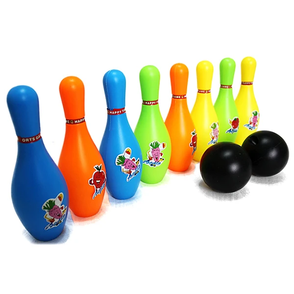 safety kids child 8 bottle pin and 2 ball plastic 6.5 inch bowling