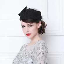Британский женский зимний Австралийский шерстяной Топ Fedora Модная белая черная шляпа-котелок с вуалью берет официальная Женская церковная вечерняя шляпа