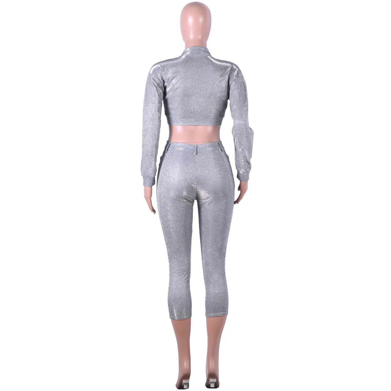 HAOYUAN, сексуальный комплект из двух предметов с серебряными блестками, Женский Топ с блестками и обтягивающие штаны, Клубная одежда из 2 предметов, блестящие комплекты