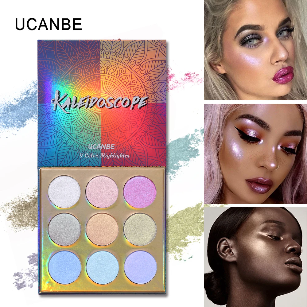 UCANBE 9 Colors Glitter Highlighter Makeup Palette Shimmer Rainbow