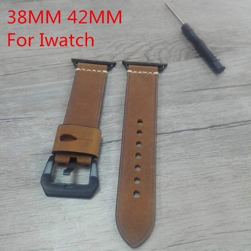 Handmade Genuine Leather 38MM 42MM Apple Watchband With Metal Adapter For Iwatch Apple Watch