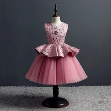 Бальное платье принцессы, праздничное платье, расшитое блестками платье с цветочным узором для девочек, свадебное многослойное детское нарядное платье, вечерние платья для девочек