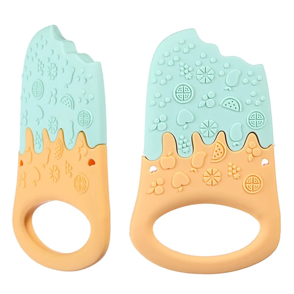 Ice Cream Patchwork Shape Baby Teether Food-grade Silicone Flexible Teething Chewable Infant Teething Nursing Toy for Baby