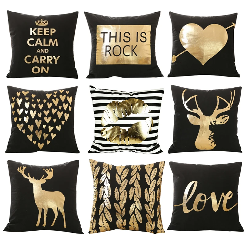 

Gold Bronzing Pillowcase Black Geometric pillow Cover for Bedroom Home Office Decorative pillow case elk Love letter pillowcases