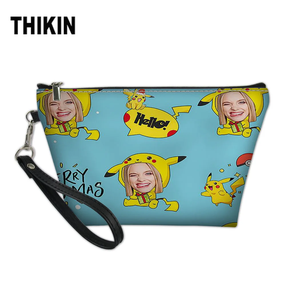 

THIKIN Funny Pikachu Custom Your Face Women Makeup Bag Superman Kids Face Design Children Cosmetic Bag Case Pouch Neceser Mujer