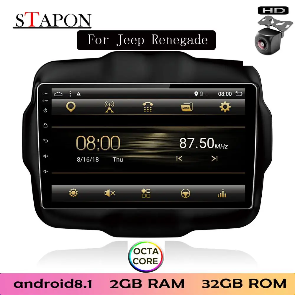 STAPON 9 дюймов для jeep renegade 2016 Android 8 1 2GBRAM Восьмиядерный автомобильный DVD MP5