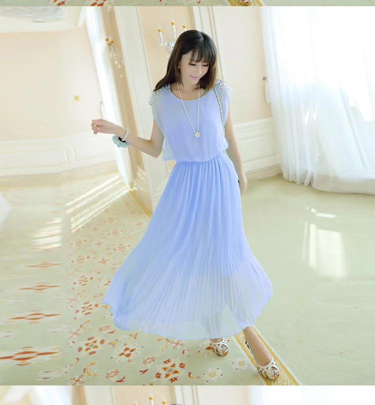 

Bohemian Women's Bleading Chiffon Dress 2019 Summer Plus Size Lace Beach Dress Ladies Pleated Party Dress Vestido De Festa