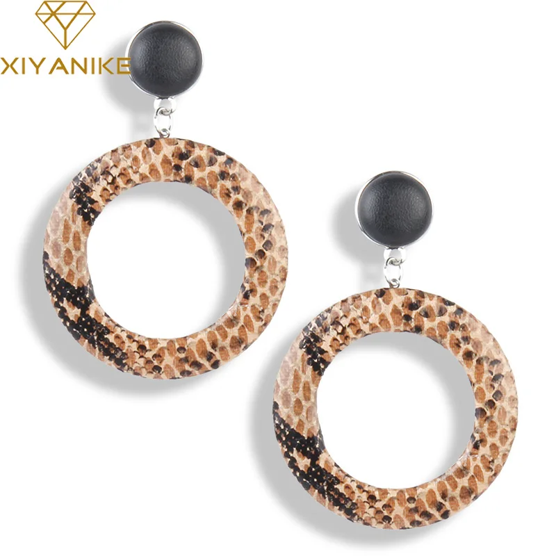 

XIYANIKE Vintage Leopard Print Drop Earrings Exaggeration Geometric Leather Dangle Earrings For Women Female Accessories E573