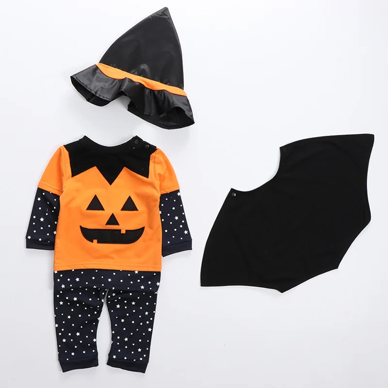 halloween costumes for Kids 4PCS/Set Pumpkin suit stars wizard hat suitable for 1-3 years old children