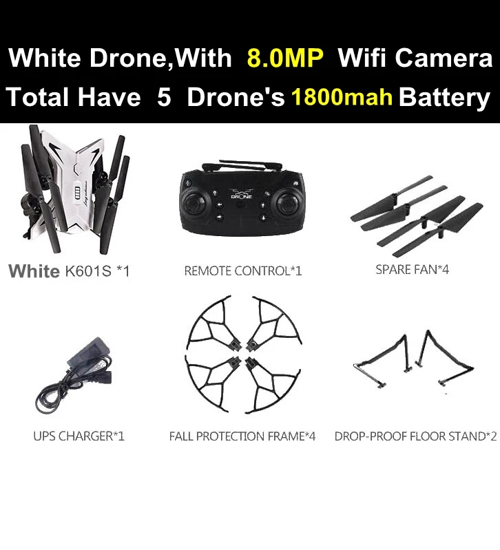 Модернизированный MJDTOYS-JD601S RC селфи Дрон вертолет Квадрокоптер с HD Wifi FPV камера 30 минут летающее время VS ky601s - Цвет: White 601S 8MP 5b