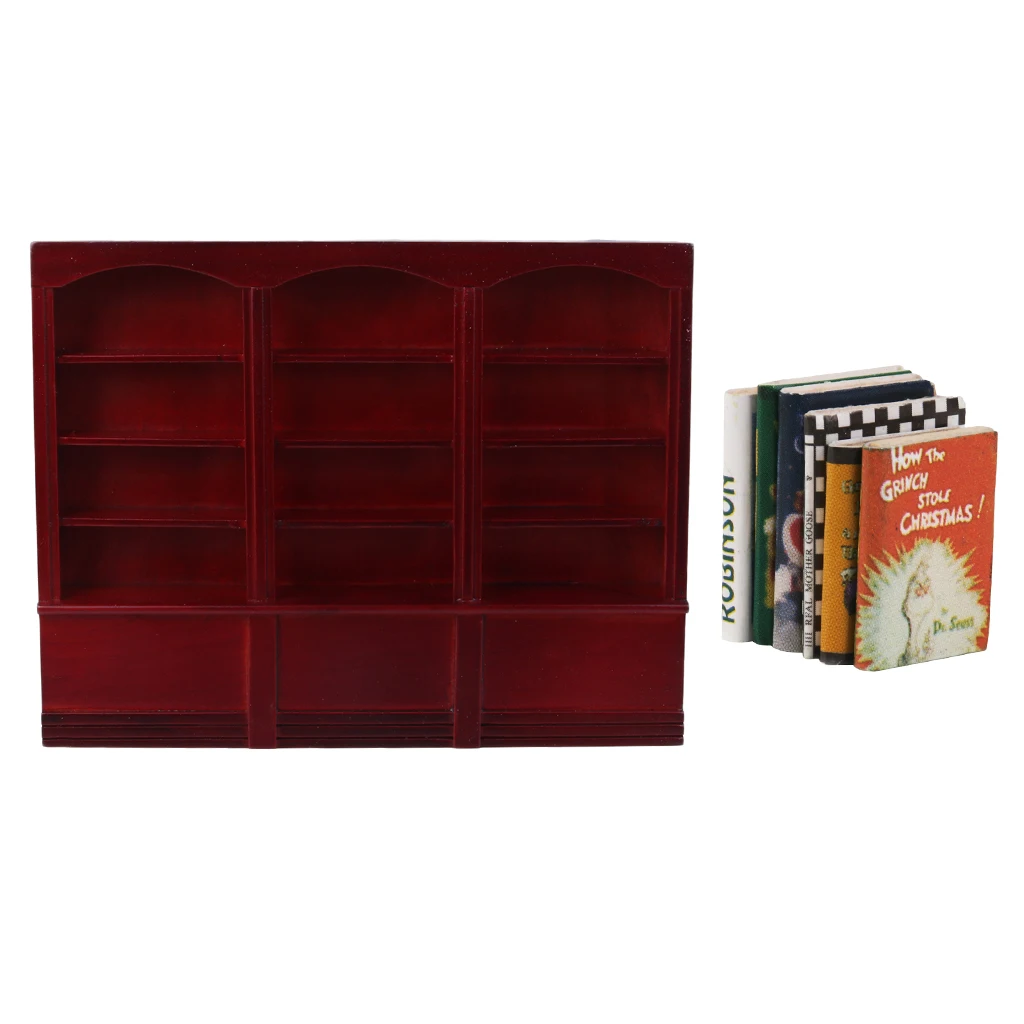 1:12 Doll House Miniatures Wooden Bookcase Bookshelf Books 6pcs Study Supplies Study Room Decor