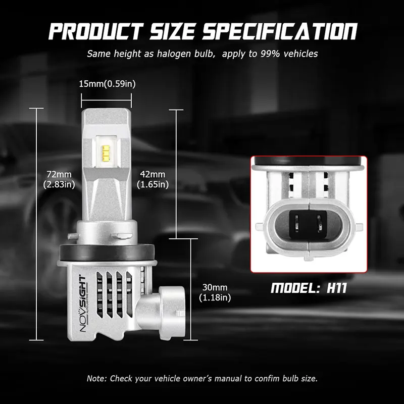 Novsight H7 H4 Led автомобилей головной светильник 6000 К 55 Вт 10000lm пара помощи при парковке H11 9005 9006 HB2 Hi/короче спереди и длиннее сзади) Луч Авто противотуманных фар с возможностью креативного Светильник лампы - Испускаемый цвет: H11 6000k