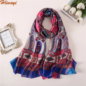 

Hlinayi New Silk-like Handfeel Retro-Ancient Ethnic Style Geometry Cashew Nut Totem Scarf Shawl Woman