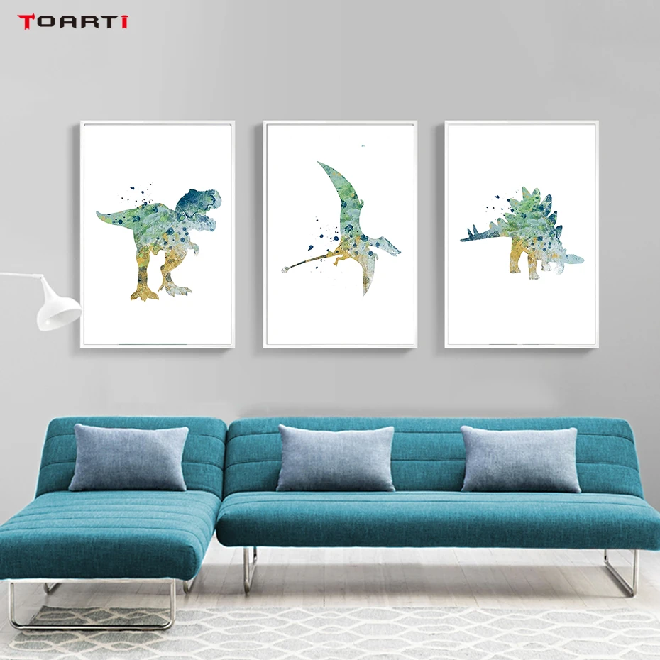 Watercolor Cartoon Animals Posters Prints Dinosaur Canvas Painting On The Wall For Living Kids Room Home Decor Art Pictures (2)