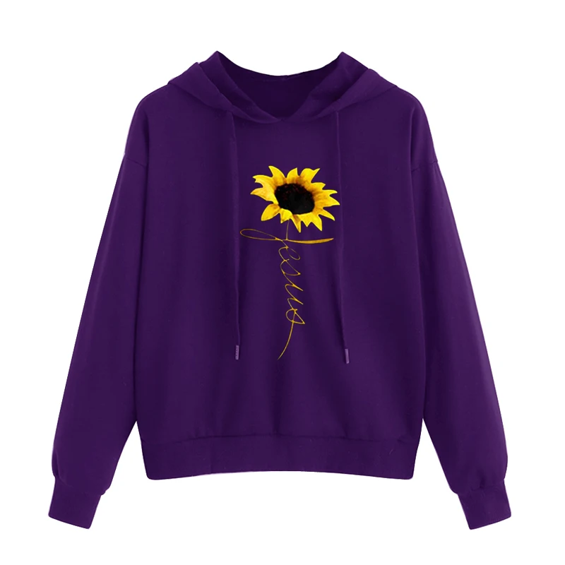 purple Loozykit Floral Embroidery Hooded Sweatshirt Women Spring Autumn Sweatshirt Streetwear Long Sleeve Yoga Tops Casual Sportswear - Цвет: purple