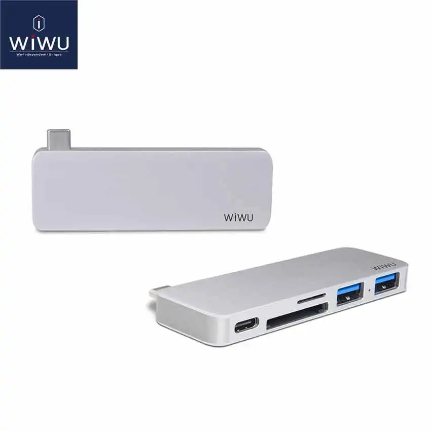 Silver WIWU USB концентратор с адаптером питания type C концентратор для MacBook Pro 13 A1706 кардридер type C USB 3,0 концентратор адаптер для ноутбука MacBook 13 - Цвет: Silver