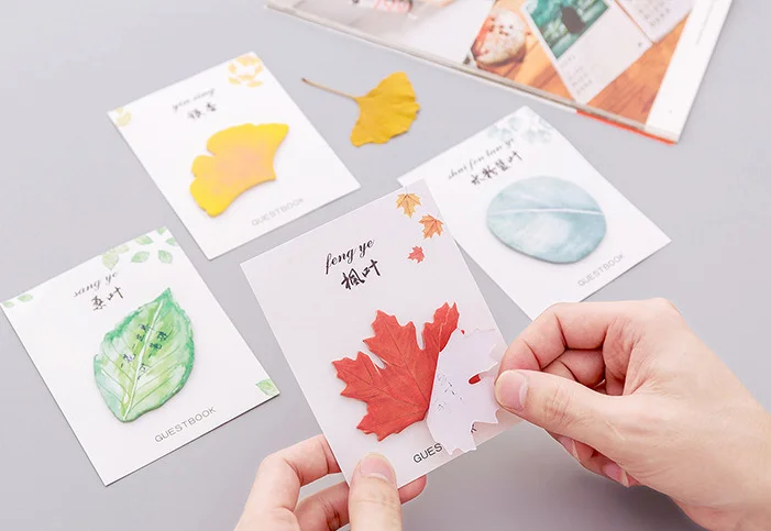 

4pcs Cute leaves Self-Adhesive Memo Pad Sticky Notes memo boards Bookmark School Office Supply papelaria