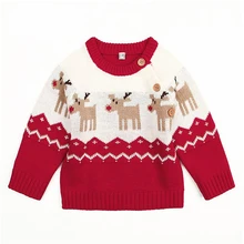 Детский вязаный свитер с длинными рукавами с рождественским оленем для маленьких девочек и мальчиков, коллекция года, теплые кашемировые топы с рисунками, одежда Новинка, лидер продаж