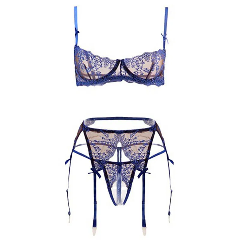 CINOON Lingerie Transparent Push-up ultra-thin Underwear Lace Bra set Sexy lingerie Extreme Temptation Sao Suits Bralette - Цвет: Синий