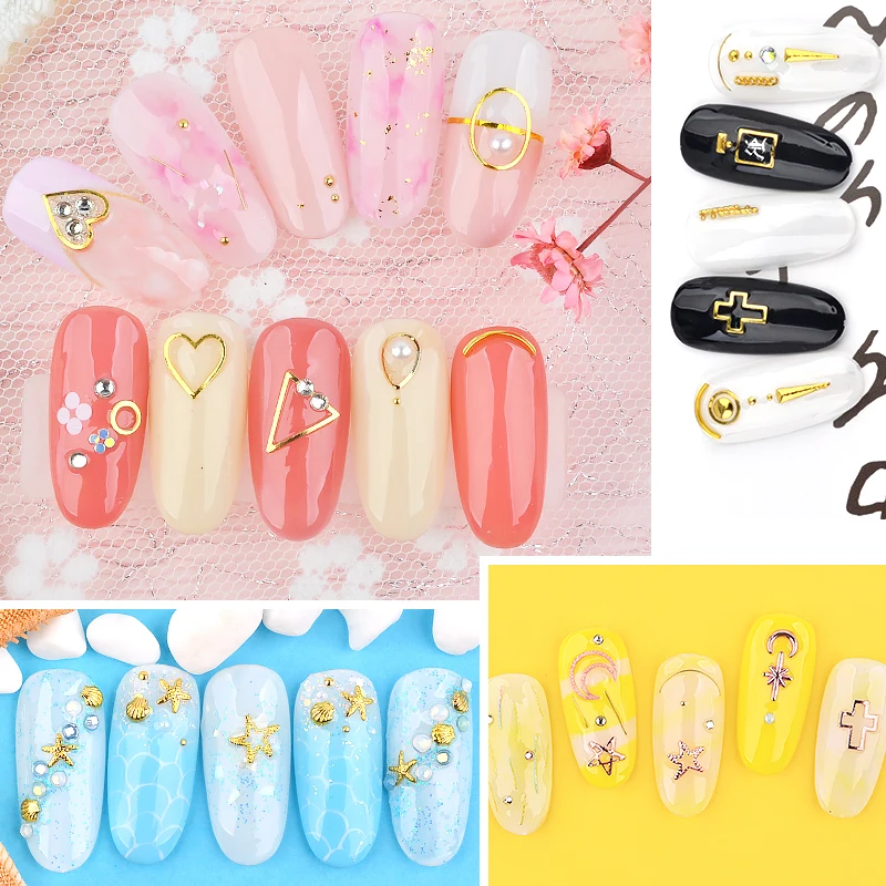 

1 Box 3D nail art metal decoration Gold/Rose Gold nail studs Gold Rivet Manicure Accessories DIY Hollow Metal