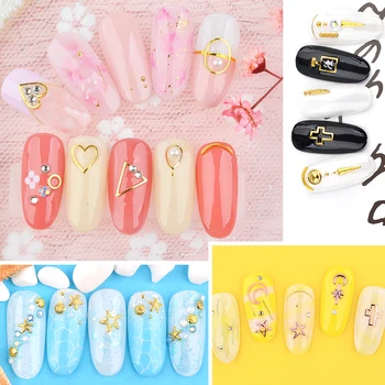 

1 Box 3D nail art metal decoration Gold/Rose Gold nail studs Gold Rivet Manicure Accessories DIY Hollow Metal