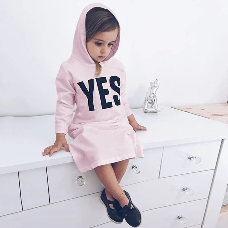 Свитшот для маленьких девочек свитер с капюшоном и надписью YES верхняя одежда из хлопка повседневная теплая осенняя одежда 1-6Y