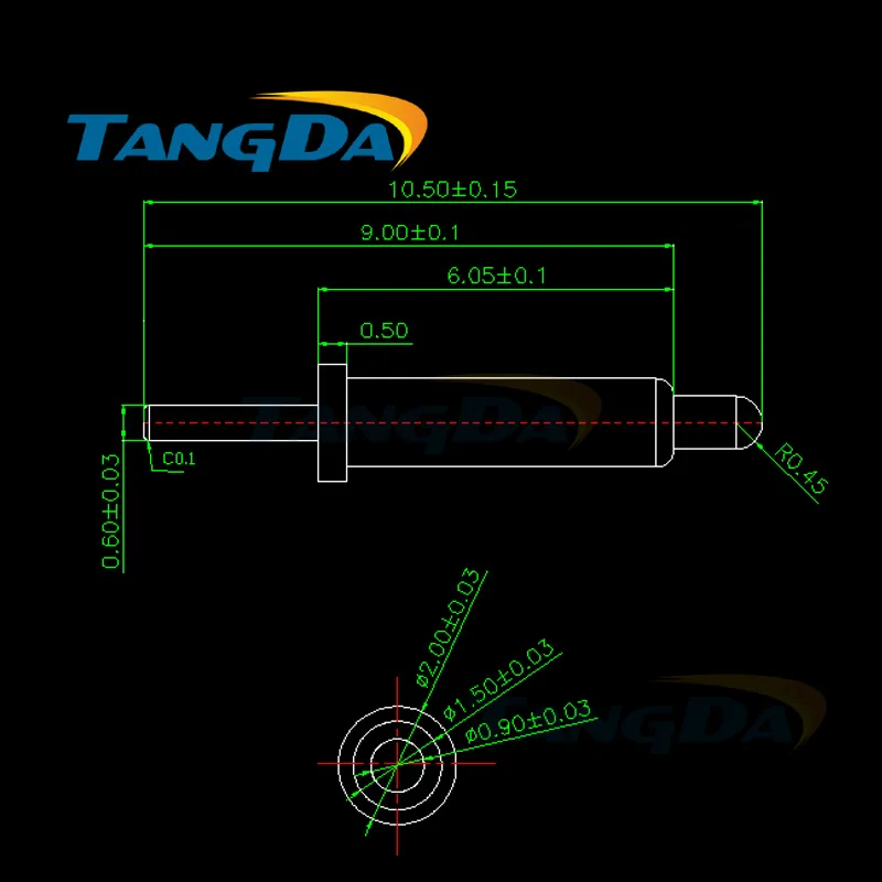 

Tangda pogopin Connectors Spring probe PCB board Signal contact thimble 2*10.5 mm 1A Gold-plated 1u" (Can be customized)