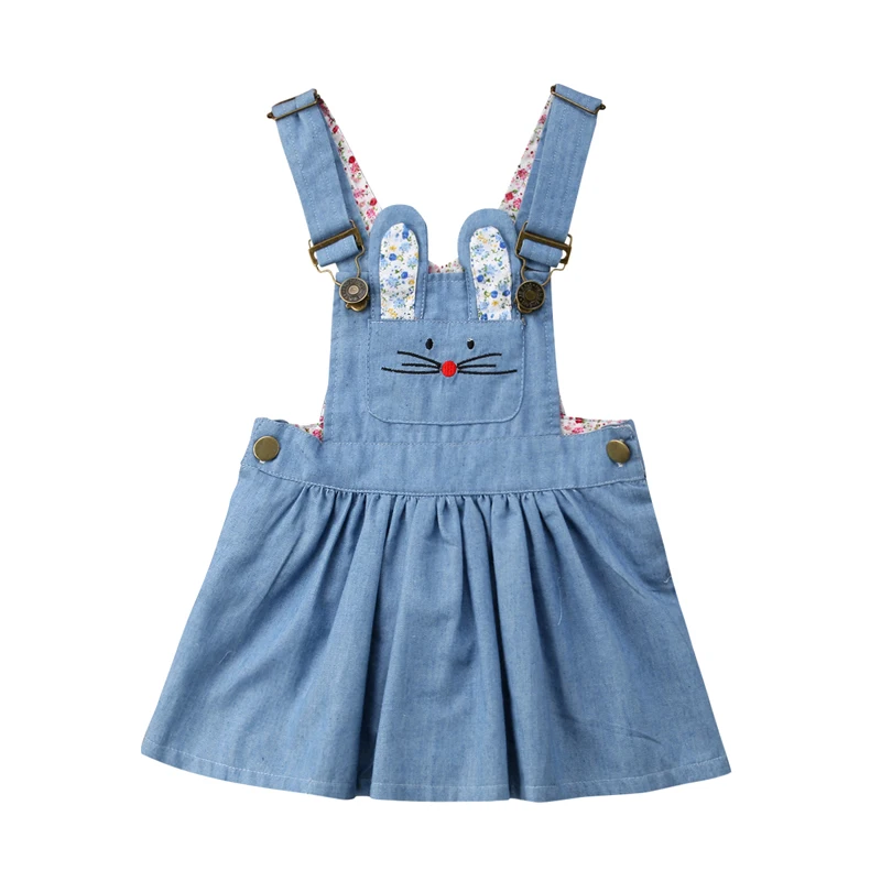 

Pudcoco Toddler Infant Kids Girls Dress Sleeveless Print Rabbit Denim Casual Dresses One-Piece Costume