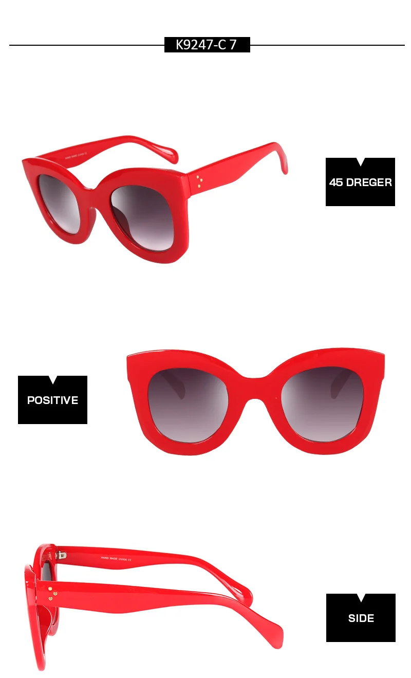 KEHU, новинка, женские классические брендовые дизайнерские солнцезащитные очки с заклепками, большая оправа, Винтажные Солнцезащитные очки "кошачий глаз" k9247