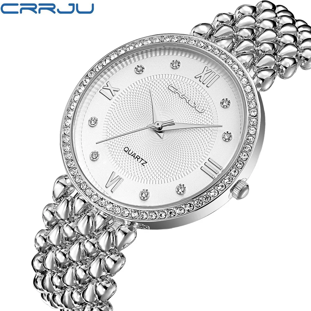 CRRJU для женщин часы ультра тонкий нержавеющая сталь женские кварцевые часы повседневное браслет с часами любовника женский подарок