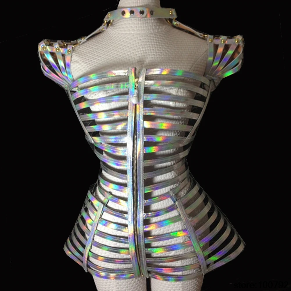 На заказ Hohographic виниловая ткань клетчатое платье сексуальные женские сценические костюмы ручной работы для певцов наряды рейв фетальная одежда наряды
