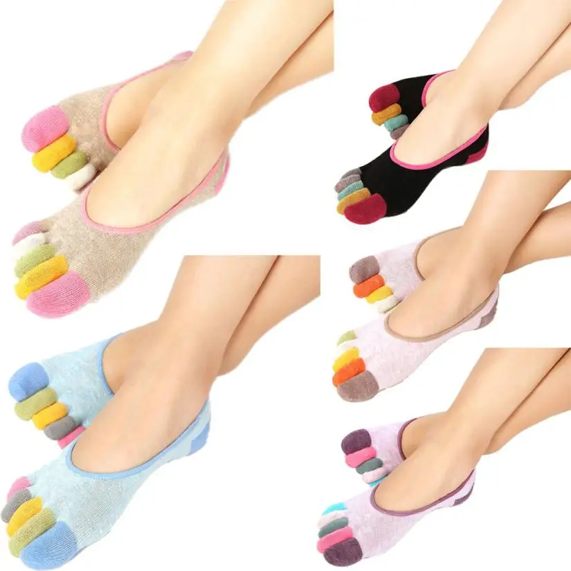 Новые женские sokken 5-носком красочные Носки для девочек Нескользящие мягкие вентиляции носок Смешные безупречный массаж ног Носки для