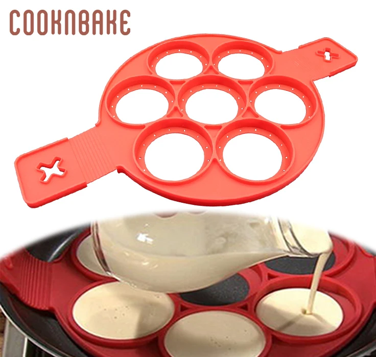 

COOKNBAKE Silicone Pancake Maker Egg Ring Mold Nonstick Cooking Tool Round 7 holes Cheese Egg Cooker Pan Flip Eggs Molds Baking