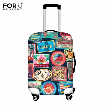 

FORUDESIGNS Travel Stamps Pattern Elastic Luggage Protective Covers Apply To 18"-30" Trolley Suitcase Thikened Dust Rain Covers