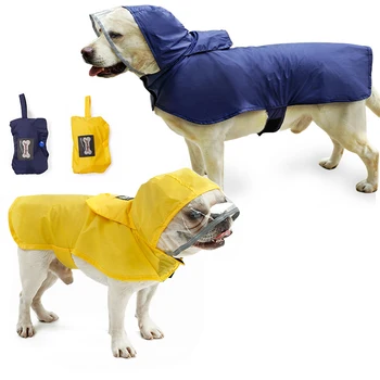 

Large Dog Rain Coat Waterproof Dog Clothing with Cap Light Weight Dog Raincoat Safety Reflective Brim Extra Size XS XXXL