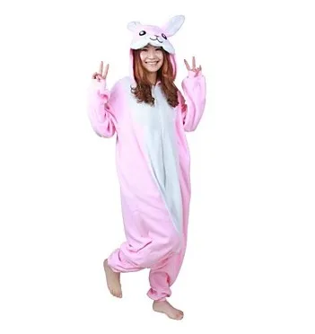 Пижамы розовый кролик/Кролик купальник/Onesie фестиваль/праздник животного пижамы Хэллоуин розовый лоскутное флис для унисекс