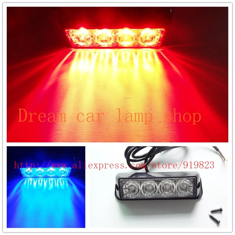 

08002 4 LED Car Truck Emergency Beacon Light Bar Hazard Strobe Warning 12 Flashing Mode 4W Universal fit for SUV Trucks