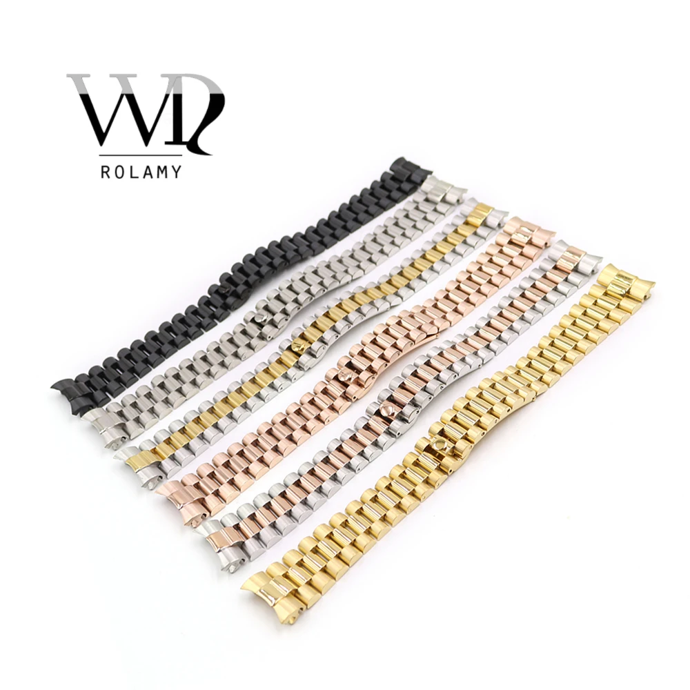 

Rolamy 20mm 316L Stainless Steel Solid Curved End Screw Links Replacement Wrist Watch Band Bracelet Strap For Rolex President