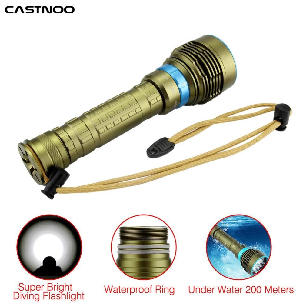 CASTNOO Дайвинг фонарик лампа 200 метров подводный 7 * L2 T6 LED Lanttern аквалангист фонарь
