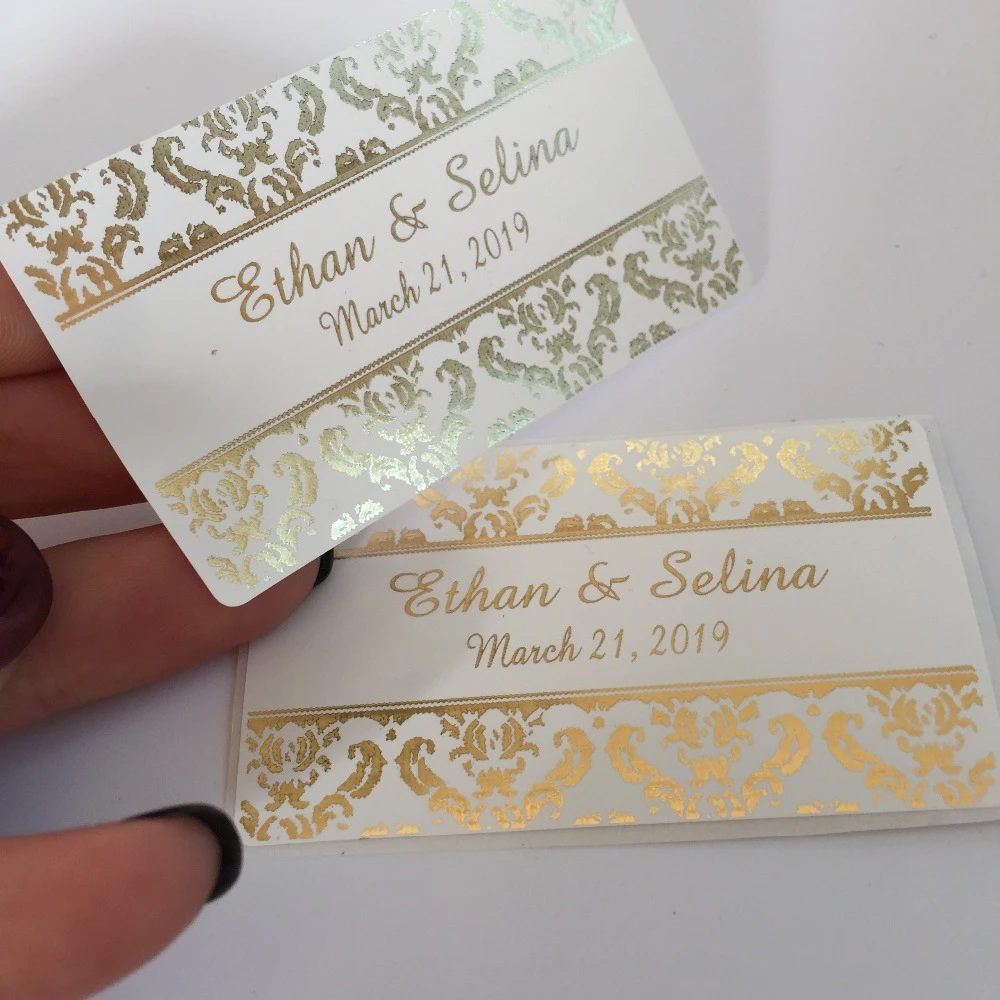 60 Personalized Wedding Return Address Labels baby shower birth foil gold glossy rectangular stickers thank you favor bag tags