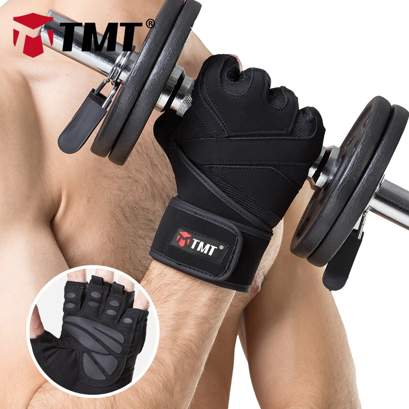 online TMT Esportes de Levantamento de peso Ginásio Luvas Meia Luvas de Dedo Respirável Luvas de Fitness Dumbbell Das Mulheres Dos Homens Do Edifício Do Corpo Ginásio Luvas M L XL